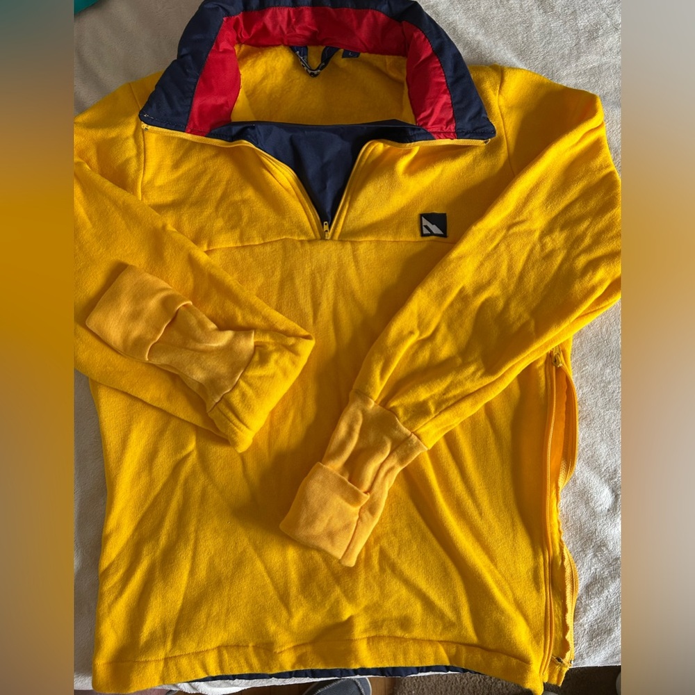 A fleece pullover for cycling in cool weather.